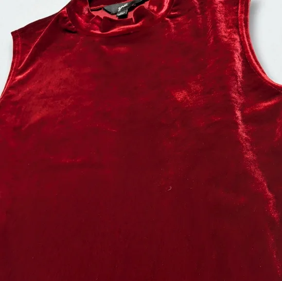 GNW Red Wine Velvet Mock Neck Top XL Sleeveless Holiday Blouse - Picture 8 of 9